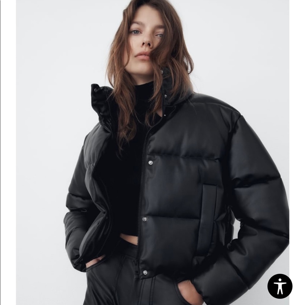 Zara black leather puffer
